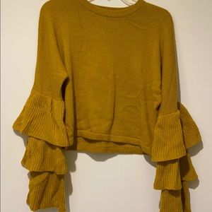 Cropped mustard bell sleeve sweater